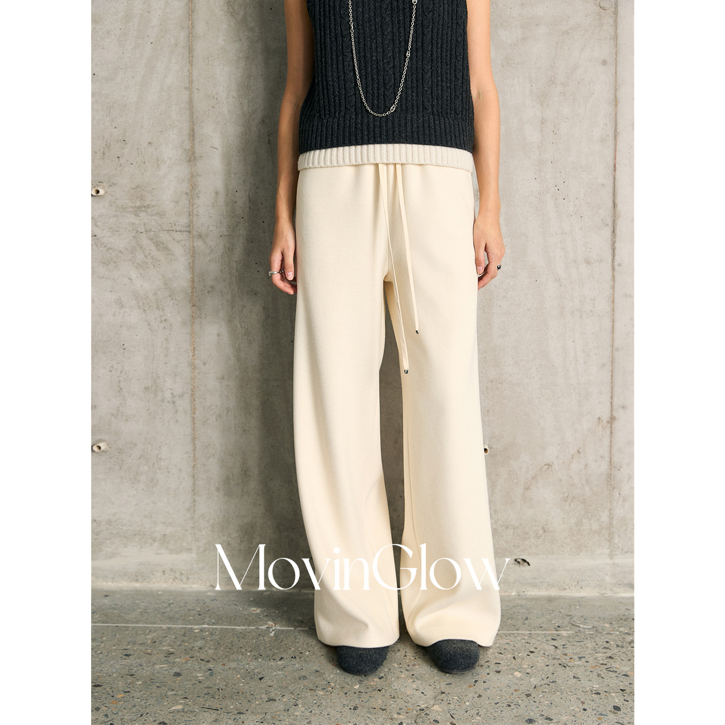 MovinGlow｜西街杂志社 含羊毛醋酸柔顺易打理 松弛抽绳直筒裤,女装/女士精品,休闲裤,淘宝优惠券,粉丝福利购,淘宝优惠卷
