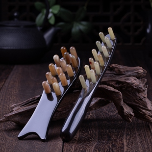 全牛角经络梳天然黑水牛角按摩梳子头疼失眠脱发头部头皮脑部按摩