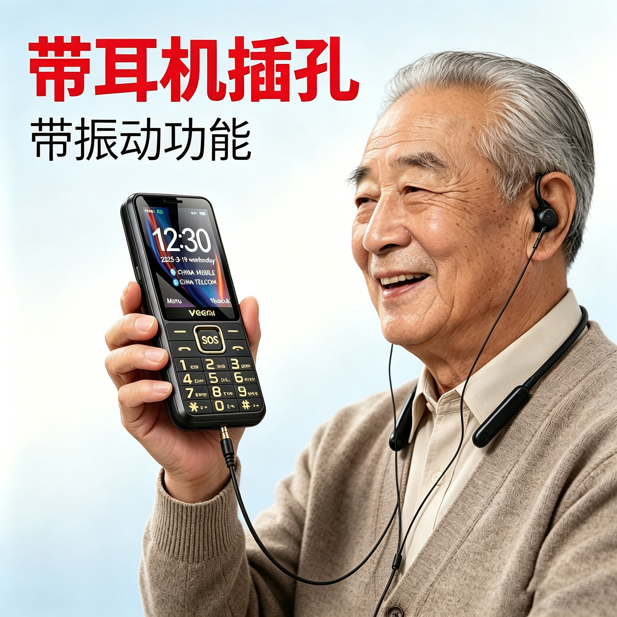 支持耳机插孔老人手机耳机通话听歌MP3带振动震动typec盲插口拍照