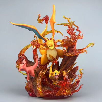 优质版 宠物小精灵GK喷射火焰宝超大喷火龙场景雕像 盒装手办模型