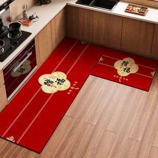 新年中式 红色厨房专用地垫硅藻泥防滑防油家用地毯可自由裁剪脚垫