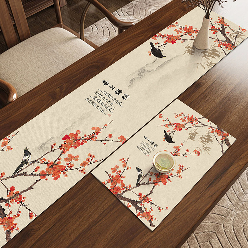 新中式茶席桌旗硅藻泥免洗防烫