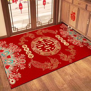 中式 结婚别墅入户门地垫硅藻泥吸水防滑进门口耐脏蹭脚垫红色地毯
