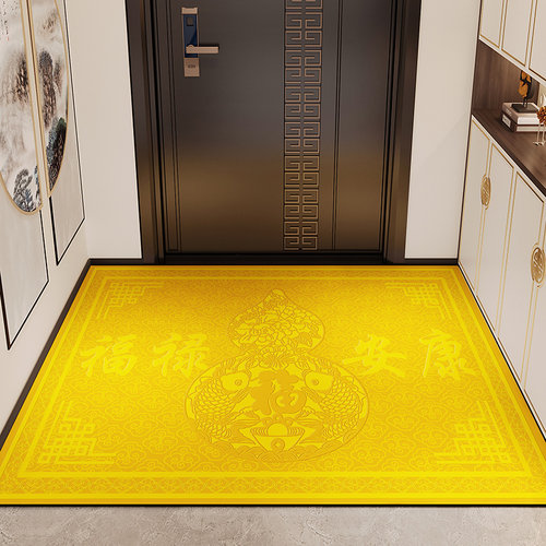 金黄色风水入户门地垫进门硅藻泥