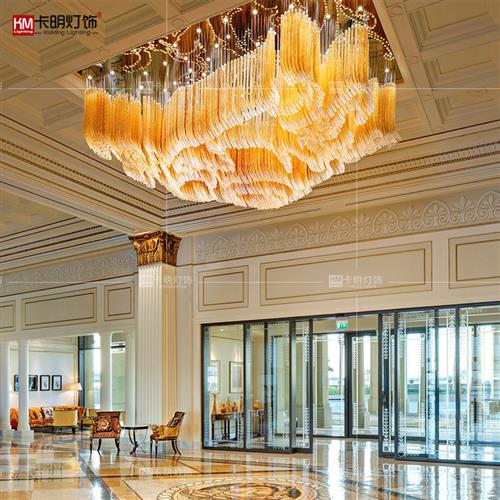 星级酒店大堂吊灯别墅售楼部沙盘灯创意金色玻璃多层造型水晶吊灯