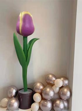 网红仿真植物花盆郁金香玻璃钢雕塑家居客厅商场装饰落地大型摆件