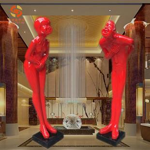 厂家新品大酒店大堂餐饮卖场装饰品弯腰鞠躬笑脸人玻璃钢人物雕塑