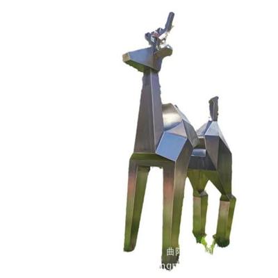 不锈钢鹿雕塑镜面鹿几何鹿镂空发光鹿长颈鹿草坪售楼部装饰品摆件