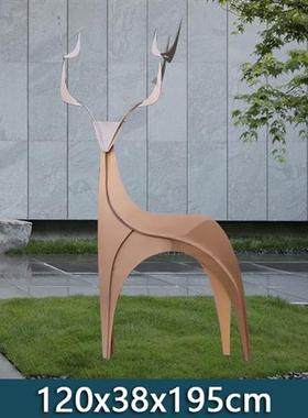 户外不锈钢几何梅花鹿雕塑售楼处地产草坪造景装饰抽象动物摆件
