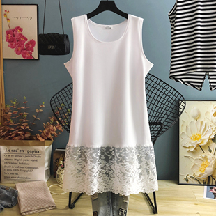 蕾丝拼接中长圆领包臀t恤连衣裙女宽松慵懒风背心秋冬叠穿打底衫