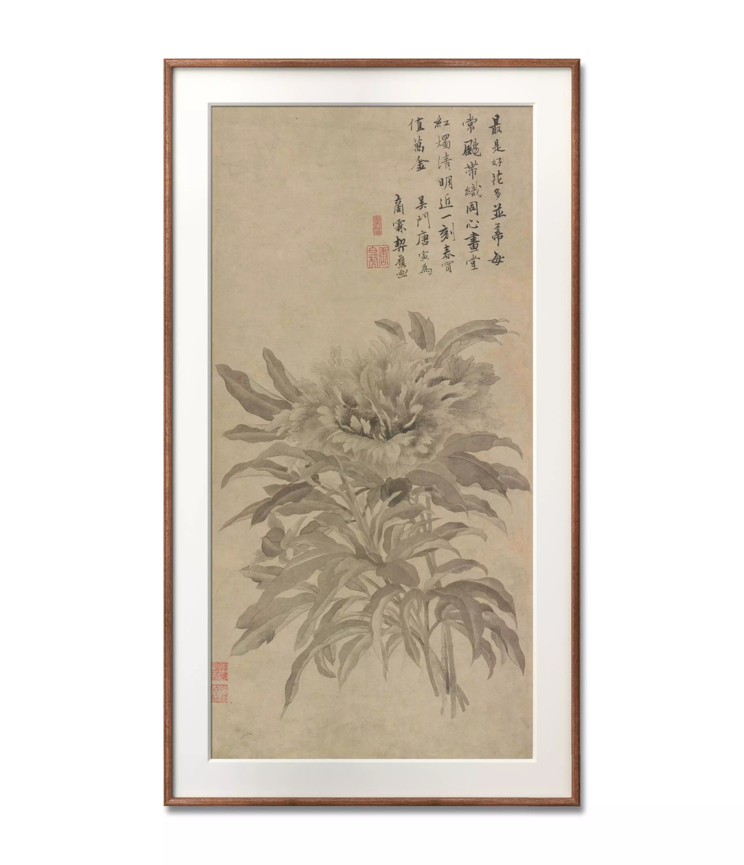 唐寅 牡丹图 古代花鸟 墙面装饰 画芯挂轴 纸本绢布 微喷复制