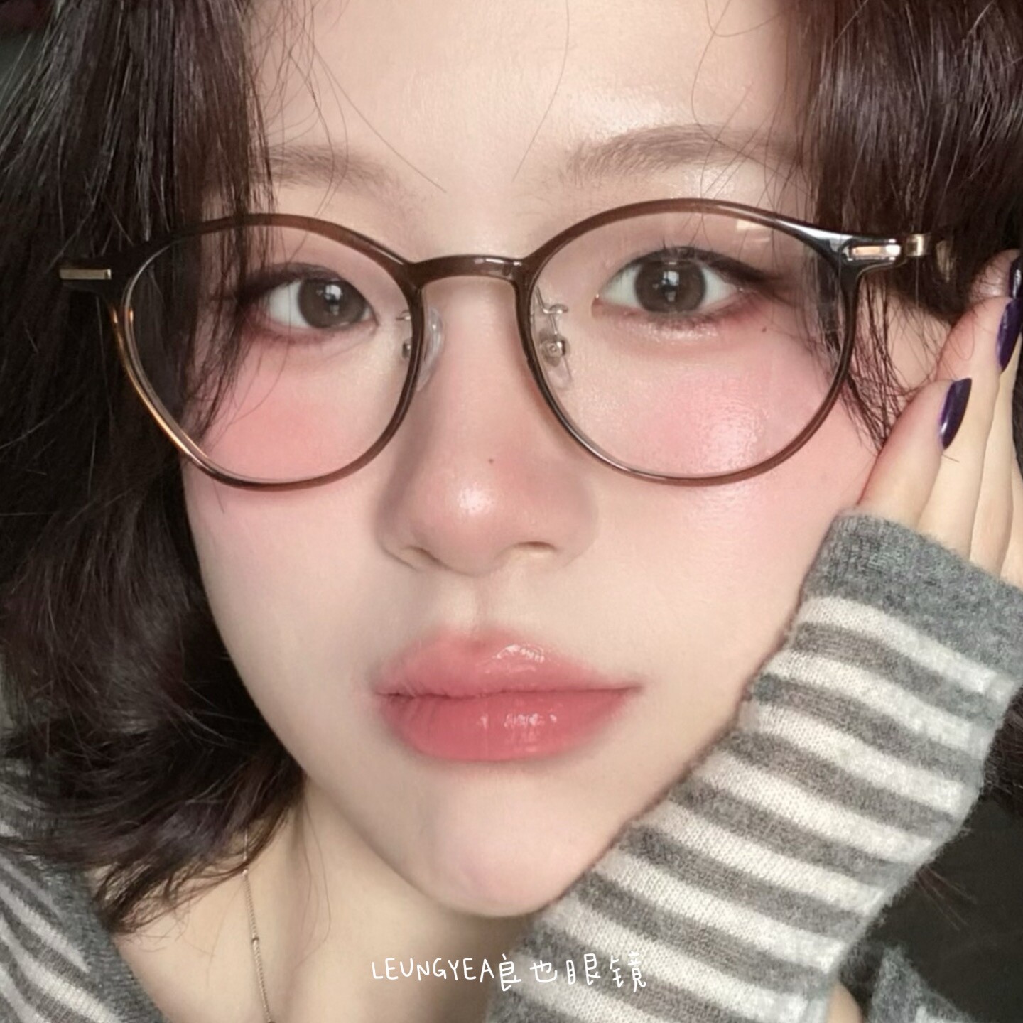 良也韩系超轻钛48mm椭圆形近视镜女学生通勤素颜镜玳瑁眼镜配度数