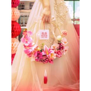 饰结婚窗帘绑花篮仿真花婚房客厅婚礼仿真花大全 婚房布置花环装