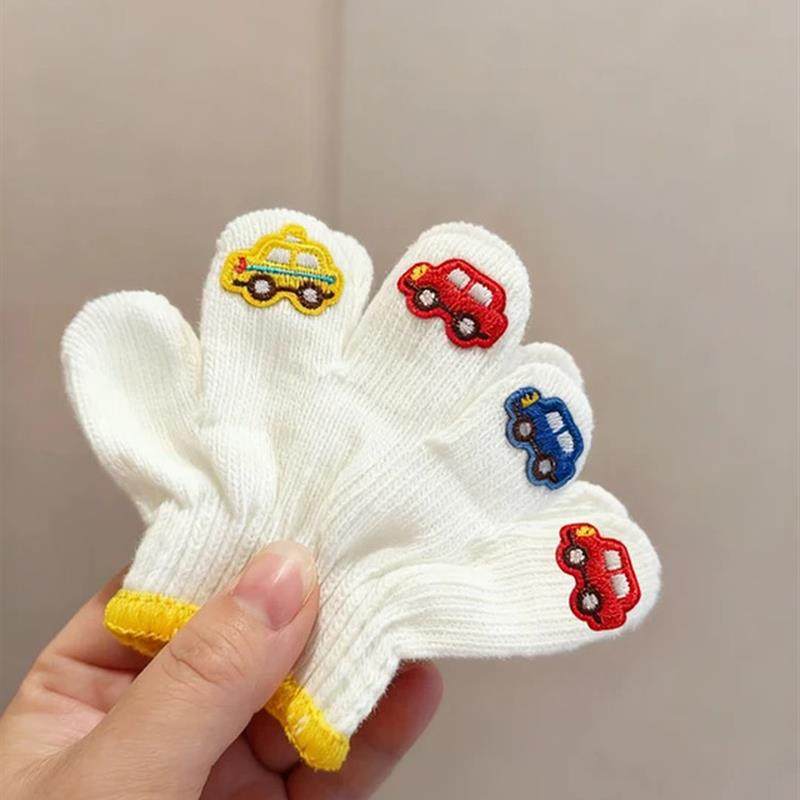 婴儿宝宝手套秋冬季保暖防寒卡通可爱针织全包分指男女童五指手套