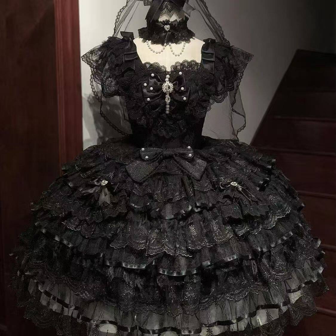 韩姑娘羽之瑶Lolita原创设计洋装甜美花嫁重工jsk吊带连衣裙夏季