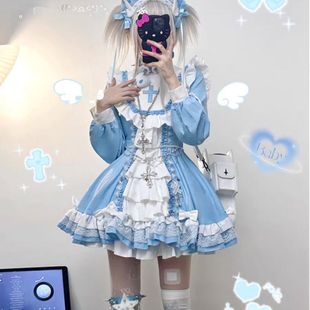 哥特修女风lolita连衣裙洛丽塔甜酷蓬蓬圣诞节公主裙黑白&蓝白款
