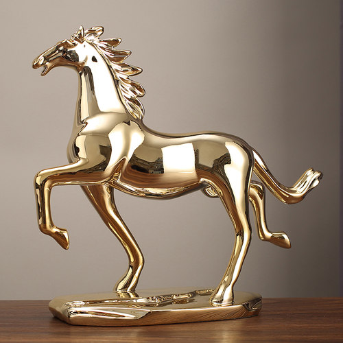 轻奢树脂电镀骏马办公室装饰摆件