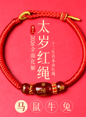 2026本命年红色手绳保平安红玛瑙红绳手链属马的本命年吉祥佩戴物
