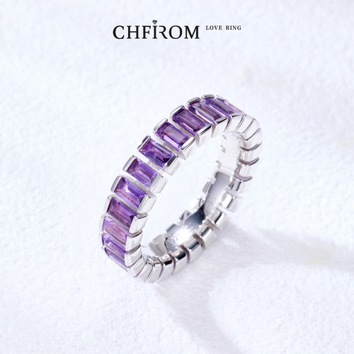 CHFIROM时尚银饰天然紫水晶戒指