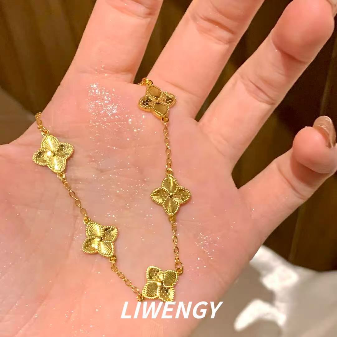 LIWENGY沙金四叶草手链轻奢叠戴图片