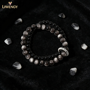 -LIWENGY-黑曜石平安扣手串男款小众设计双圈叠戴手链串珠女-2026