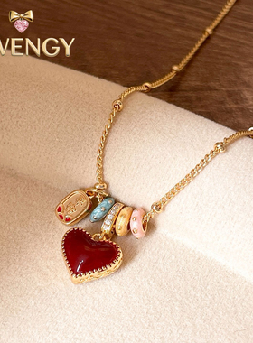 韩系金色双面爱心串珠吊坠项链女2026新款高级感轻奢小众毛衣链