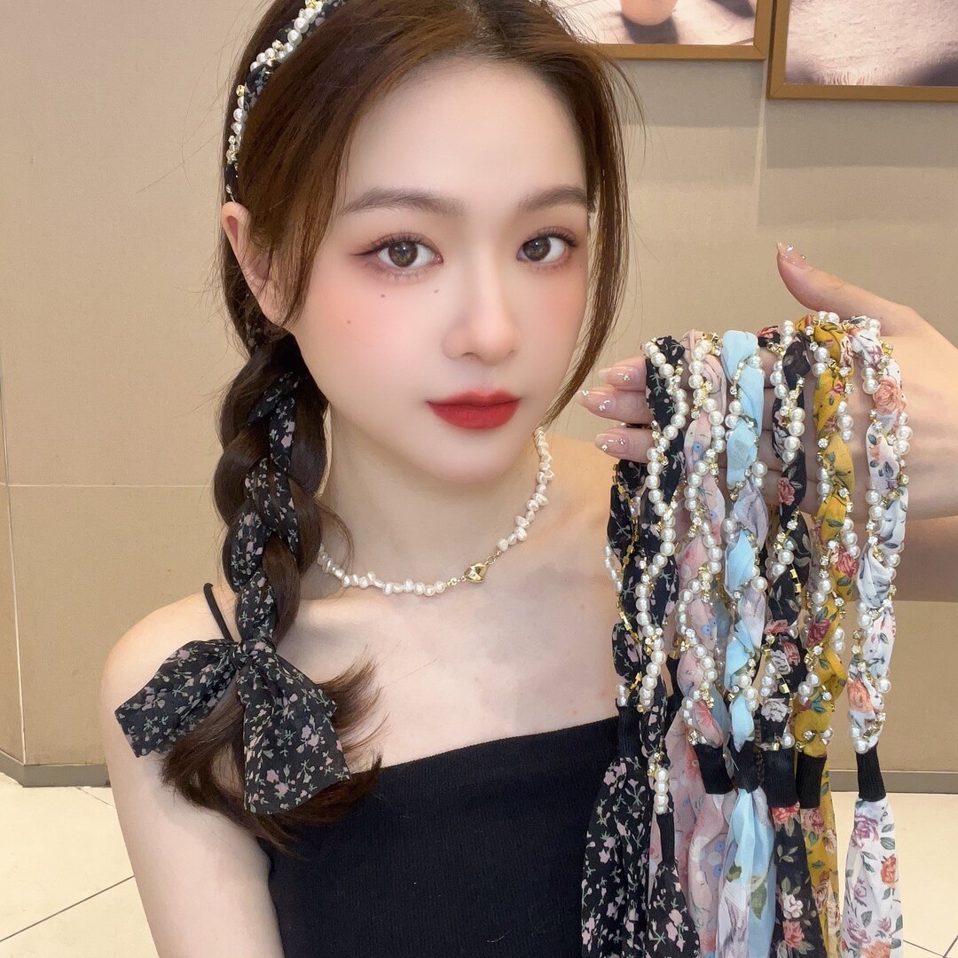 碎花发带女2023新款丝巾绑发夏季飘带发箍一体外戴系带编发头饰_虎窝淘