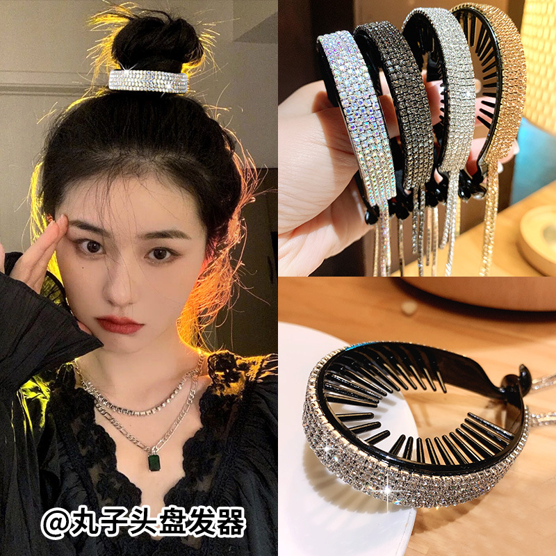 马尾扣丸子头女韩版水钻头发夹子大号盘头发夹香蕉夹流苏发夹发饰_虎窝淘
