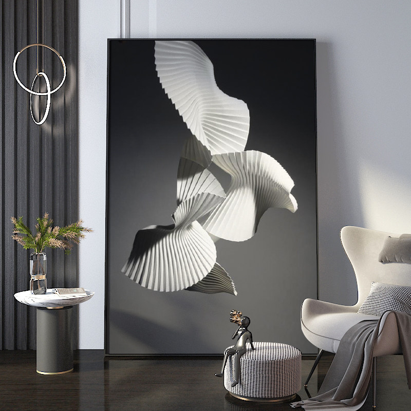 简约现代入户玄关装饰画黑白抽象形态艺术壁画客厅走廊过道挂画