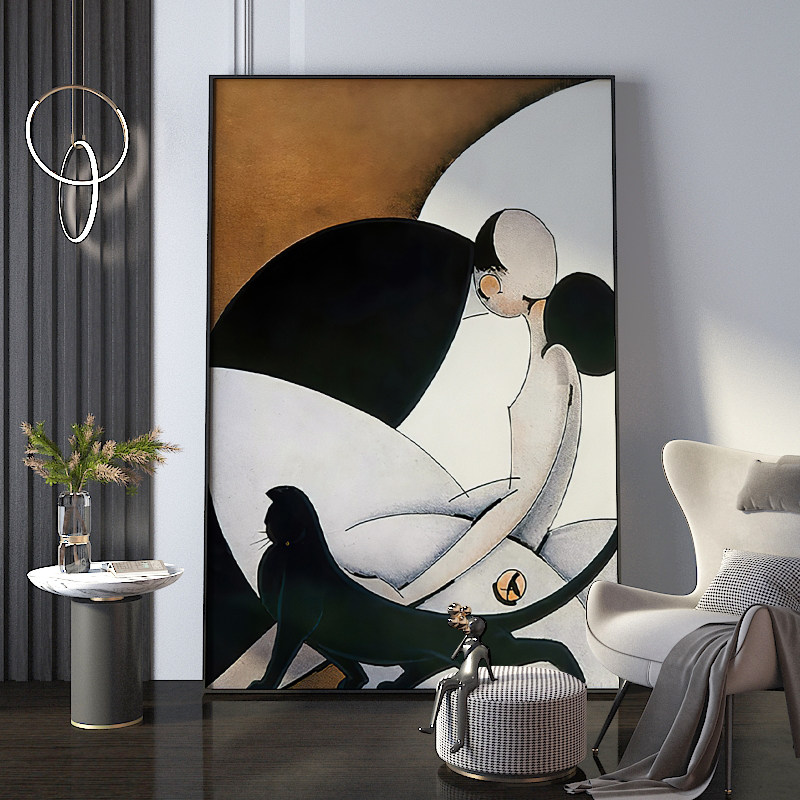 北欧抽象人物玄关装饰画浪漫亲吻客厅落地画餐厅走廊过道楼梯挂画