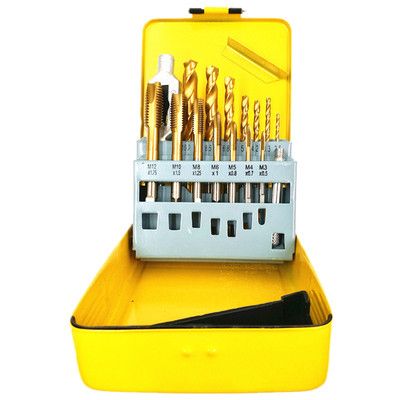 钻头丝锥套装含钴镀钛丝攻钻头组套HSSCO不锈钢专用14件加1个铰手