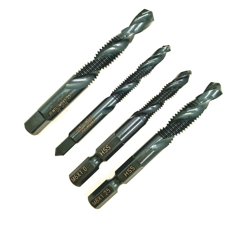 加硬复合丝锥六角柄钻攻一体丝攻四方圆柄公制螺旋复合钻头M4 M6