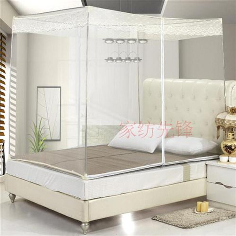 加密加高加厚有底有拉链坐床式家用三开门方帐 二开门方顶蚊帐i.