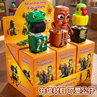 网红玩具外国山海经盲盒儿童按键发声玩具奈克鲨鱼手办小挂件抽奖