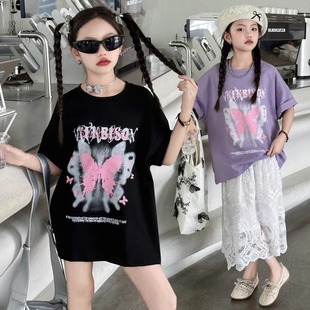 女大童洋氣寬松體恤短袖 女童T恤夏季 2025新款 時髦網(wǎng)紅炸街半袖 潮