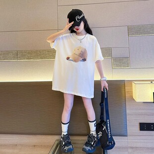 女童中长款短袖T恤夏装2026新款儿童上衣夏款中大童纯棉夏季体恤