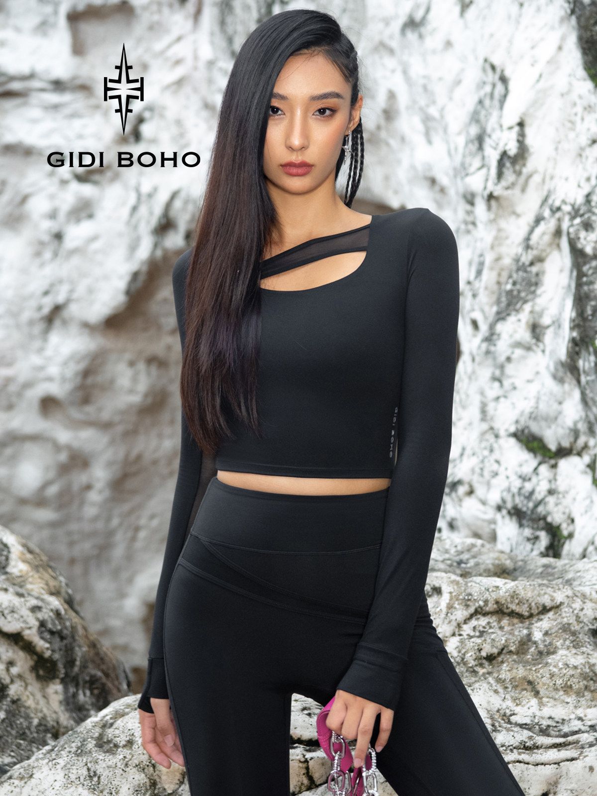 GIDI BOHO/Polar mint - новая облегающая красная одежда для фитнеса и йоги на открытом воздухе с сеткой для похудения, с длинными рукавами, в обтяжку, быстросохнущая Изображение 1