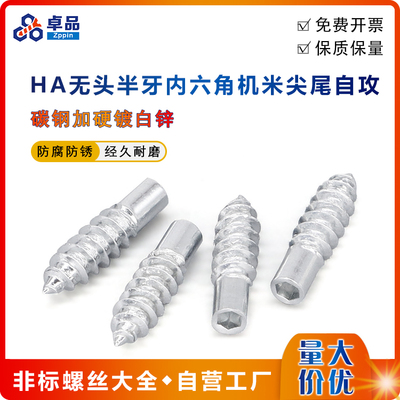 HA无头内六角半牙机米尖尾自攻M4*15.4 碳钢加硬镀白锌/镀镍