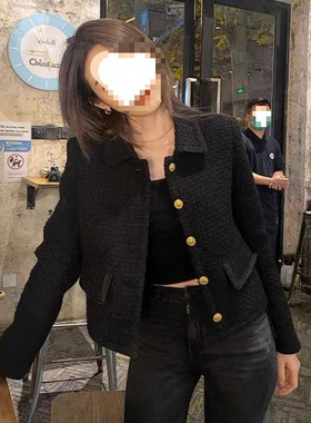 秋冬季黑色复古小香风短外套女2025粗花呢小个子炸街港味夹克
