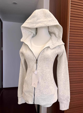 开衫卫衣外套加绒女款正肩收腰短款上衣秋冬季紧身连帽衫新款内搭