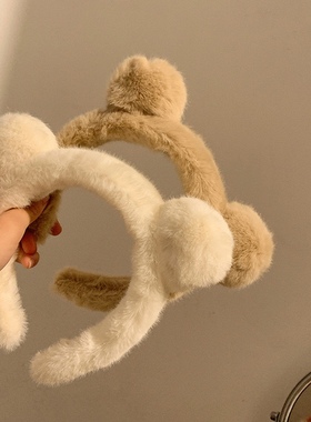 宅女同款可爱毛绒小熊耳朵发箍女卡通碎发洗脸敷面膜发捆头箍头饰