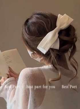 法式黑色缎面大蝴蝶结发夹女新款显脸小顶夹后脑勺发卡头饰新款