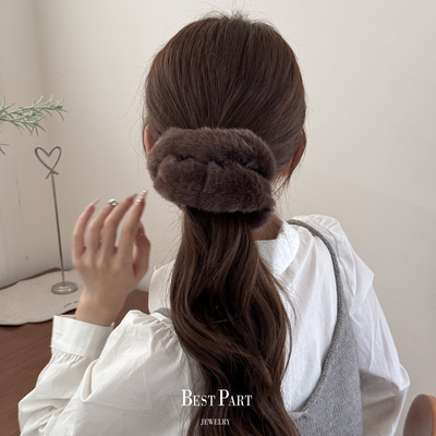 咖色毛绒大肠发圈女高级感秋冬复古百搭丸子头扎头发头绳秋冬发饰