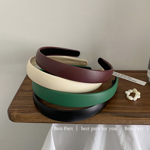 bestpart韩版复古时髦PU皮质头箍法式气质少女外出压发发箍发卡~