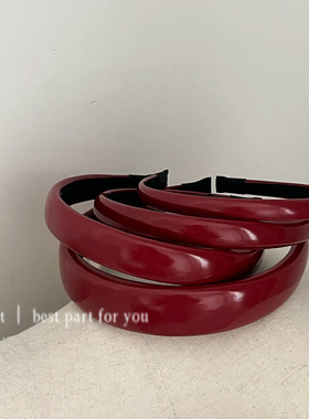 bestpart安可拉红色复古漆皮面发箍复古摩登港风酒红色PU皮头箍～