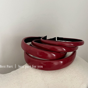 bestpart安可拉红色复古漆皮面发箍复古摩登港风酒红色PU皮头箍~
