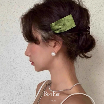 复古油画绿丝绒发夹高级感精致夹子刘海侧边夹边夹发卡头饰发饰