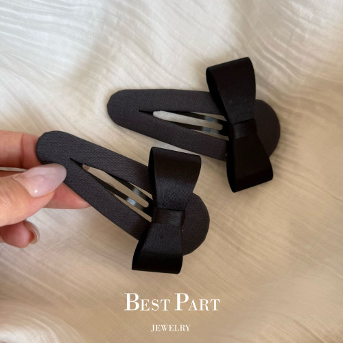 bestpart新款韩系蝴蝶结BB夹发夹灰色刘海夹前额碎发夹子边夹发饰