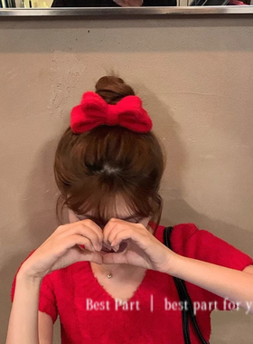 宅女同款红色蝴蝶结发饰发夹女立体后脑勺顶夹高级感发卡新款头饰