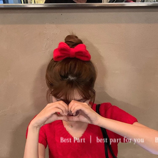 宅女同款红色蝴蝶结发饰发夹女立体后脑勺顶夹高级感发卡新款头饰